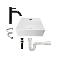 Combo Lavamanos Pequeño Rectangular + Griferia Agua Fria Negro C1014