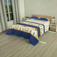 Cubrelecho Doble Faz Style Órbita Blanco y Azul Oscuro para Cama King 200 x 200 cm de Lineas y Puntos