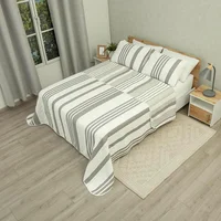 Cubrelecho Doble Faz Trama Gris y Beige para Cama Doble 140 x 190 cm Prensado de Lineas
