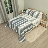 Cubrelecho Doble Faz Trama Gris y Blanco para Cama King 200 x 200 cm Prensado de Lineas