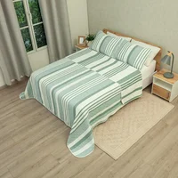 Cubrelecho Doble Faz Trama Verde y Blanco para Cama King 200 x 200 cm Prensado de Lineas