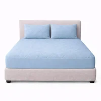 Combo Protector King Acolchado Celeste