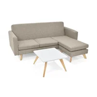 Set Sofa En L Burdeos 82x192x140 Tela Beige con Mesa de Centro Nova