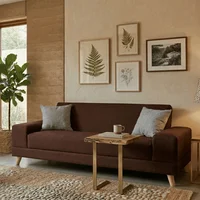 Sofa Cama Primavera Sintético Café con 2 Cojines