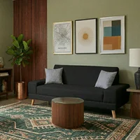 Sofa Cama Primavera Sintético Negro 2 con Cojines