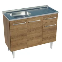 Mueble de Cocina Bajo Emilly 1.05 m Con Mesón de Acero Marrón