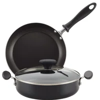 Set x3 Piezas Aluminio Antiadherente Sartén Cubierto 2.75qt/2.6l Tapa de Vidrio Sartén Abierto 9.75"/25cm Negro Black Farberware Reliance