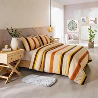 Duvet Piel De Durazno Estampado Rayas Color Tierra + Sábana Plana Doble