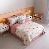 Duvet Microfibra Estampado Lirios + Sábana Plana Doble