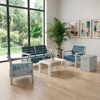 Juego de Terraza+ Baúl Exterior Plástico 5 Piezas Baru Gris/azul
