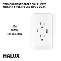 Tomacorriente Doble + Puerto Usb A/c Blanco Fussion