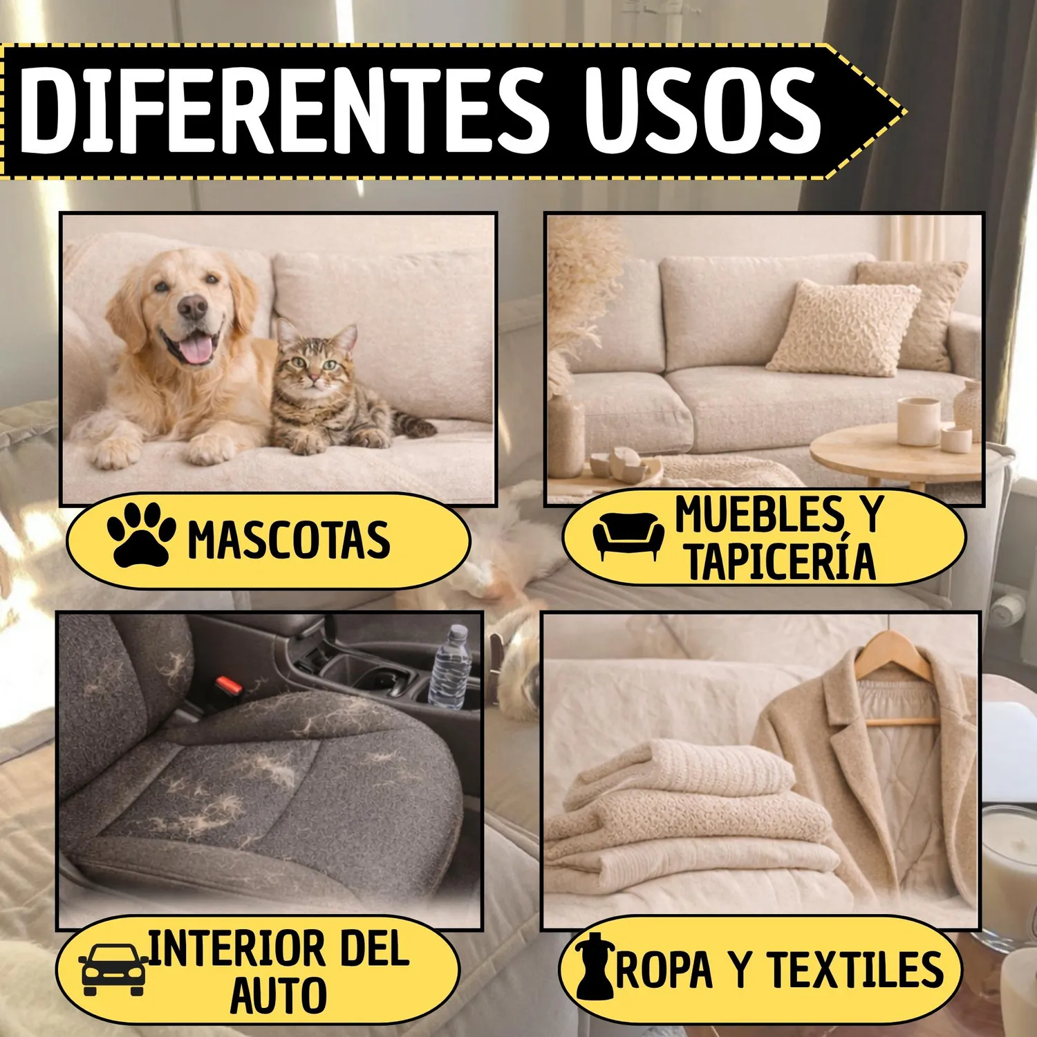 Guante Quita Pelos Removedor de Pelo Muebles y Ropa Perros Gatos