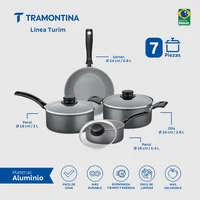 Juego de Ollas Bateria de Cocina Tramontina Turim En Aluminio Con Antiadherente Gris 7 Piezas libre de PFOA
