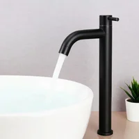 Llave Lavamanos Alta Negra 30 cm Tipo Bowl Monocontrol | Grifería Moderna de Mesa En Latón