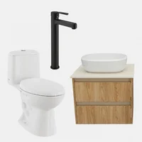 Combo Sanitario Cima Al Mueble Astral 60 con lavamanos Vessel Cascade Blanco y Grifería Alta Serrat Corona