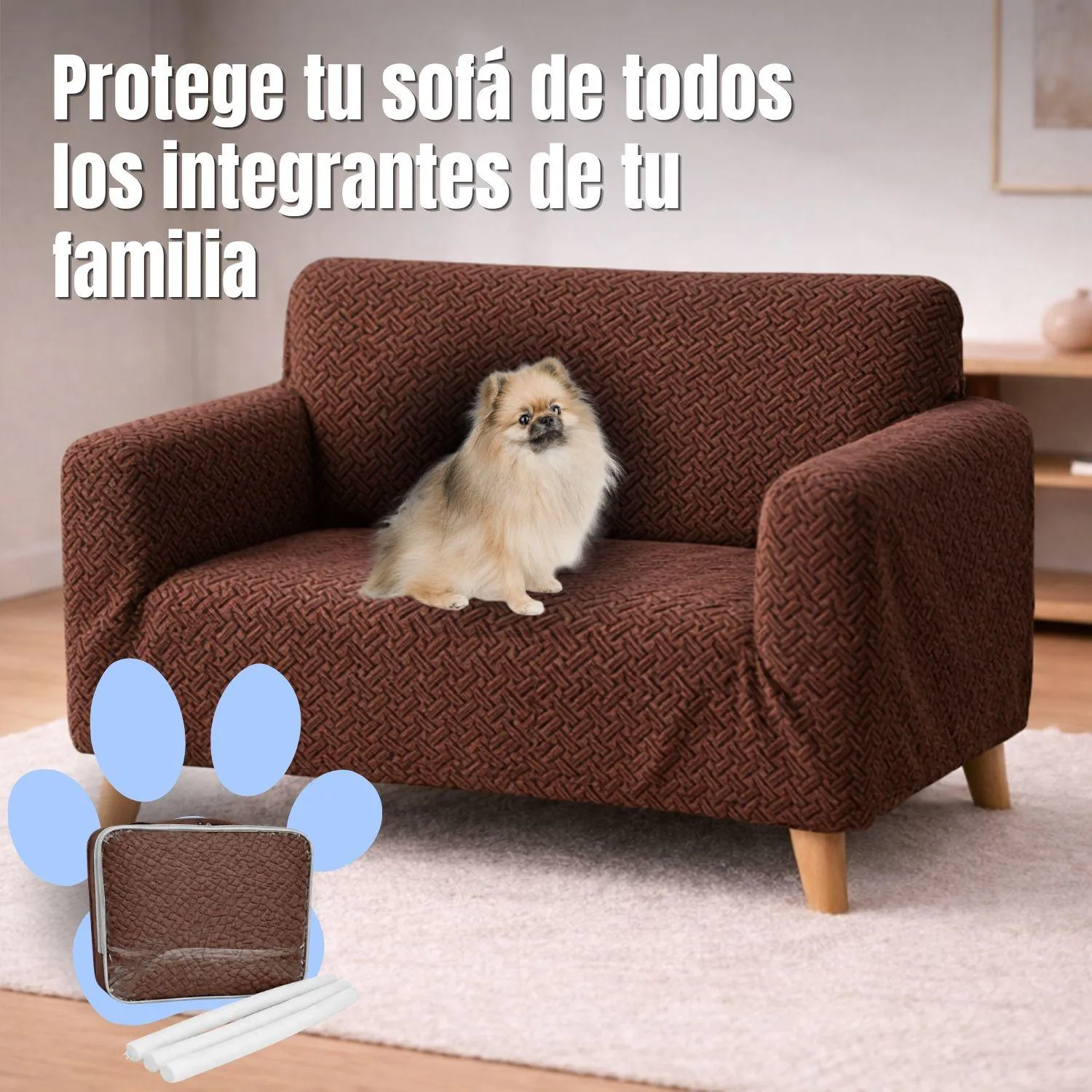Protector de Sofá 2 Puestos Elastico Café
