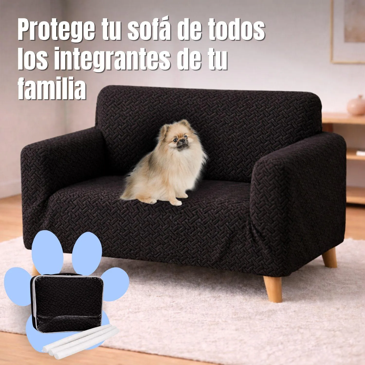 Protector de Sofá 2 Puestos Elastico Negro