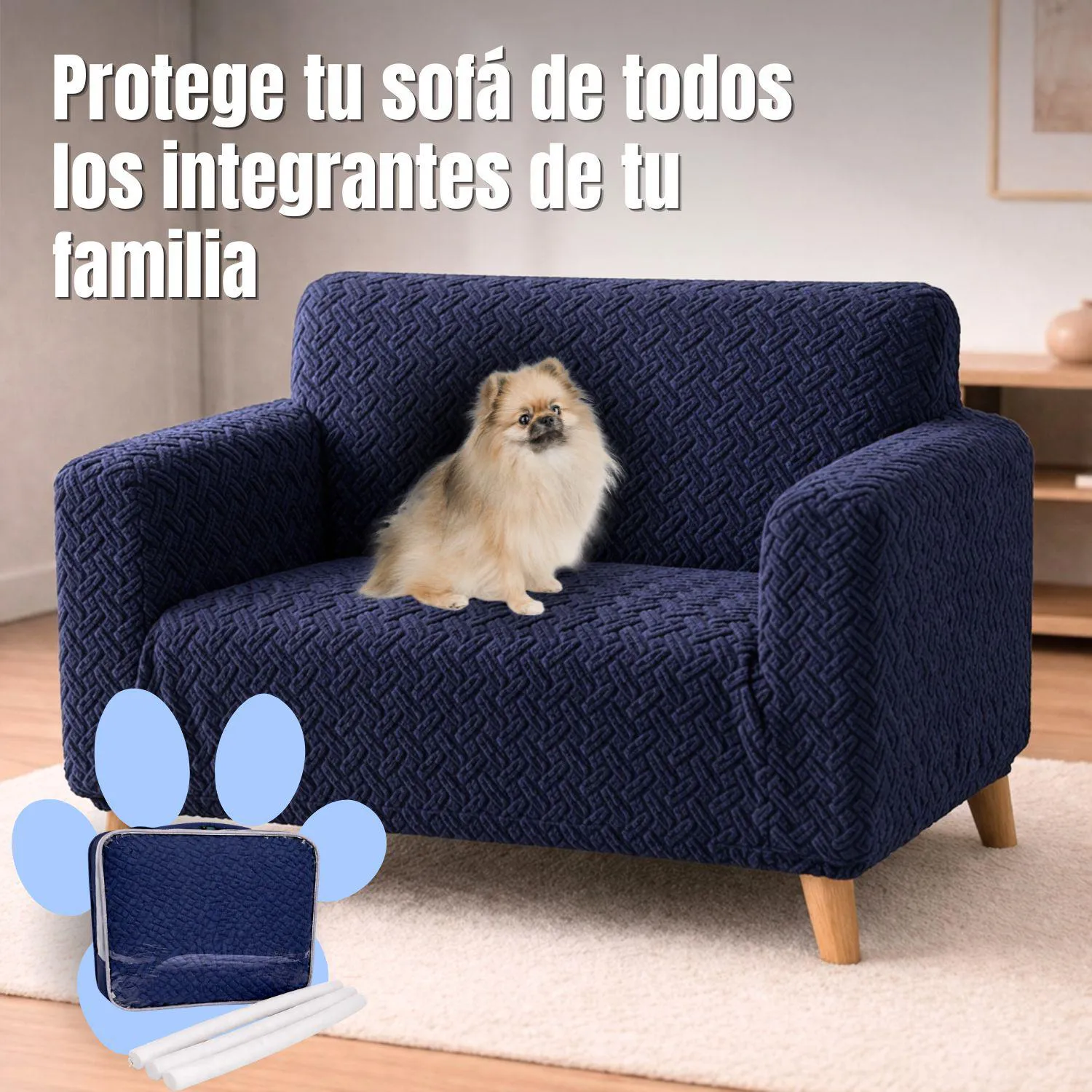 Protector de Sofá 2 Puestos Elastico Azul