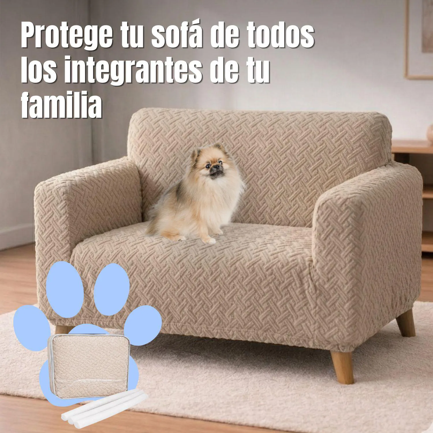 Protector de Sofá 2 Puestos Elastico Beige