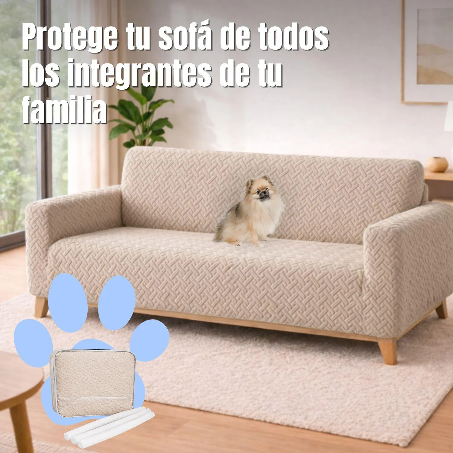 Protector de Sofá 3 Puestos Elástico Beige