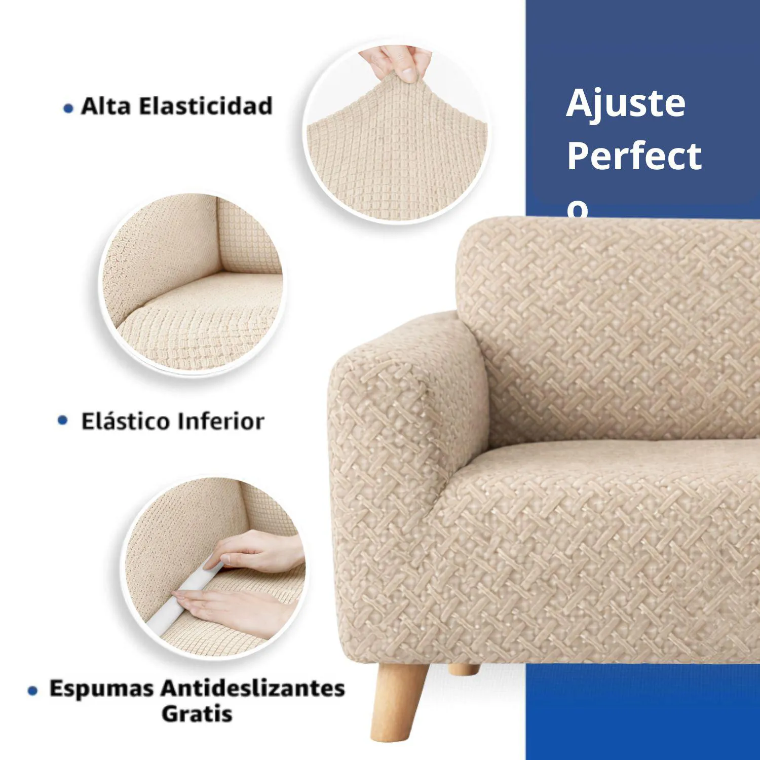 Protector de Sofá 3 Puestos Elástico Beige 5