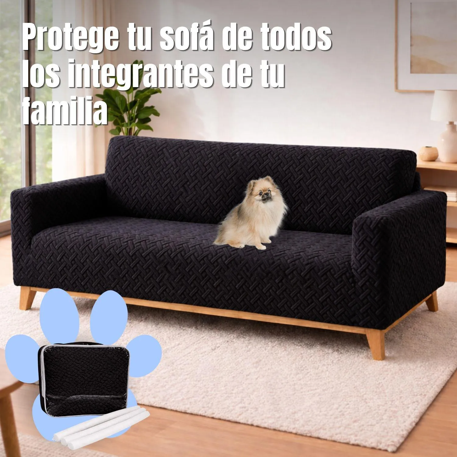 Protector de Sofá 3 Puestos Elástico Negro