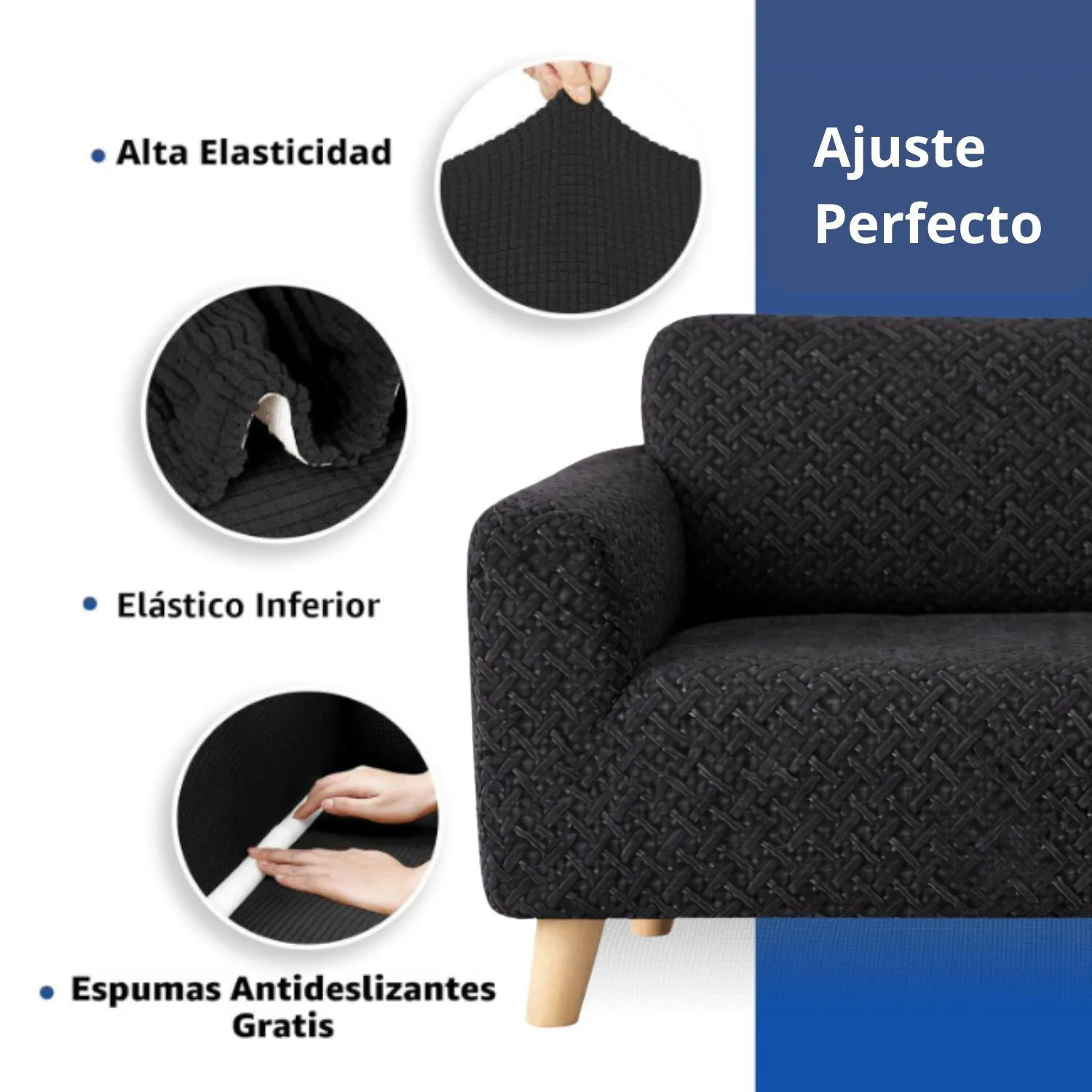 Protector de Sofá 3 Puestos Elástico Negro 6