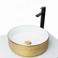 Lavamanos de Sobreponer Redondo Blanco.dorado Teztirizado 36*36*12 cm