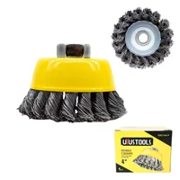 Grata Trenzada Tipo Copa en Acero de 4 pulgadas x5/8 (eje) para Pulidora Uyustools Set X 48 Unidades