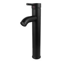 Mezclador Lavamanos Alto Cuerpo Acero Inox # 201 Manija En Zinc Cartucho Ceramico 40mm Color Negro
