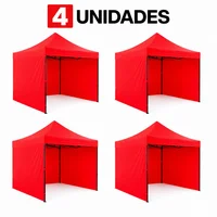 Carpa Toldo 3x3M Paredes Plegable Impermeable para Eventos Jardín Rojo Set X 4 Unidades