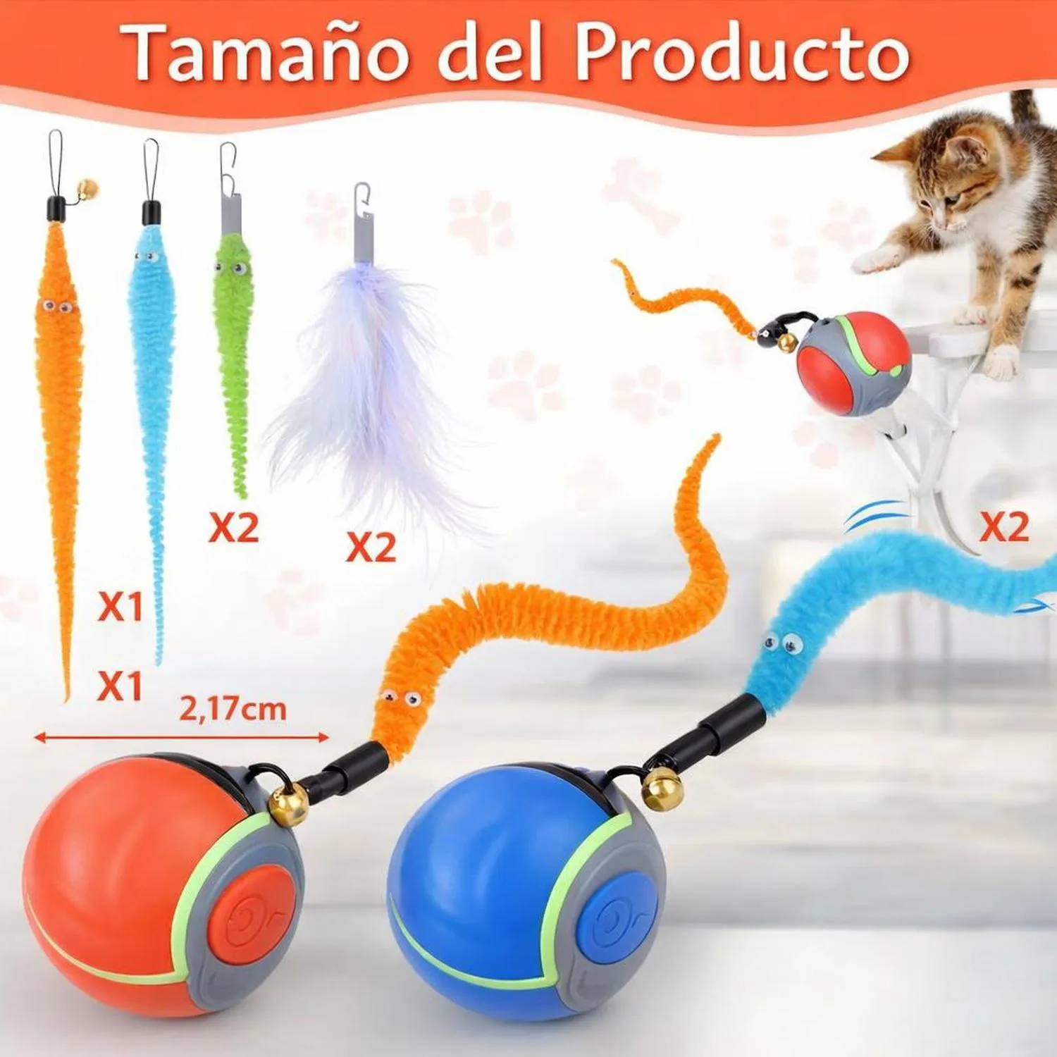 Juguete para Gatos Pelota Automática Interactiva Silicona 2 Unidades Baborui 5