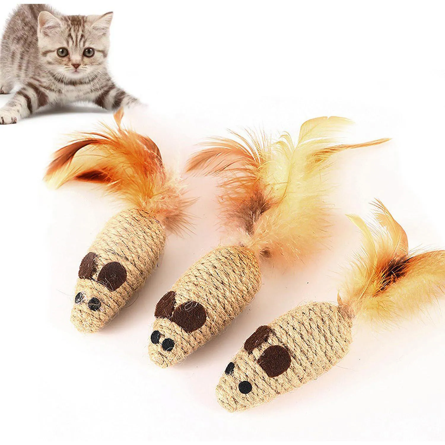 Juguete para Gatos Ratón Pluma Sisal 15 cm UtySty