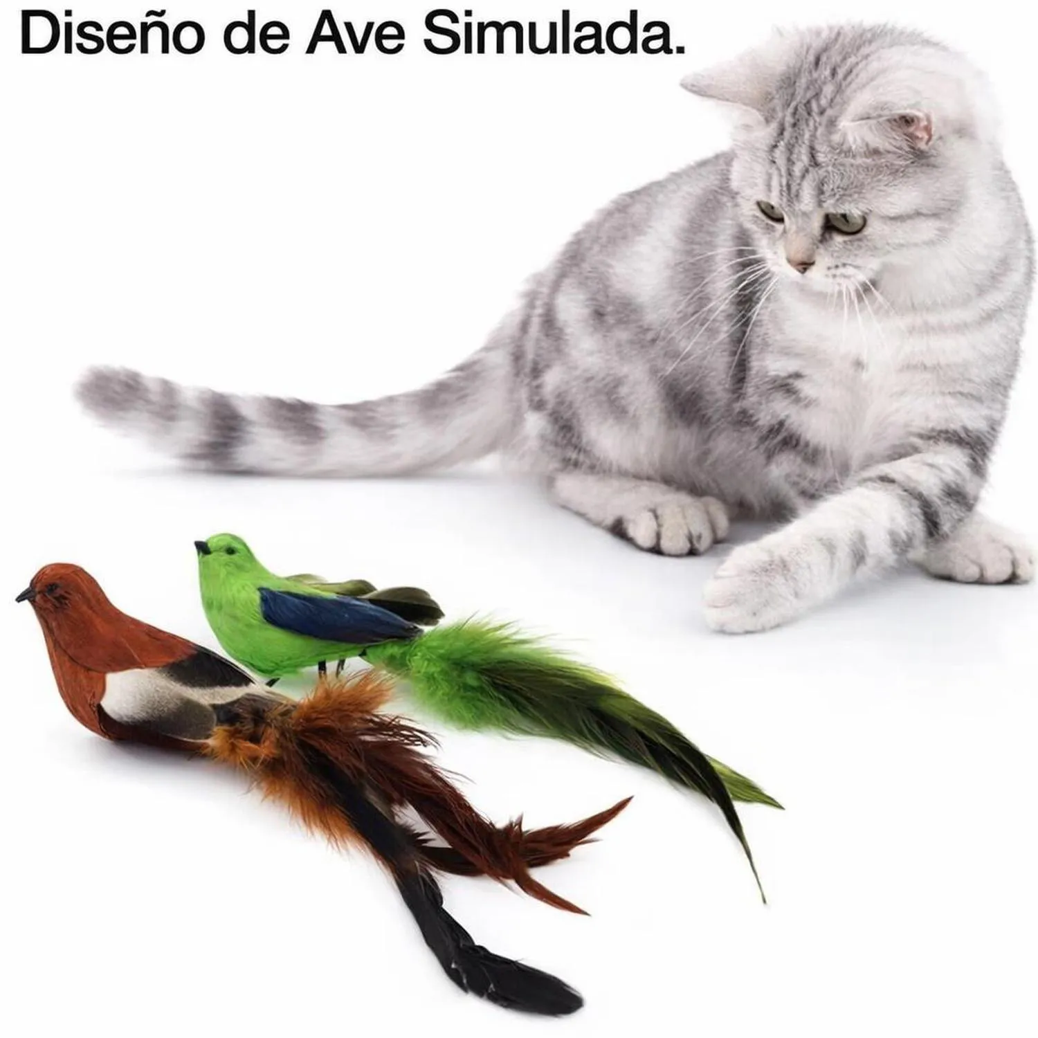 Juguete para Gatos Pájaro Plumas Natural con Campana TTcat 3