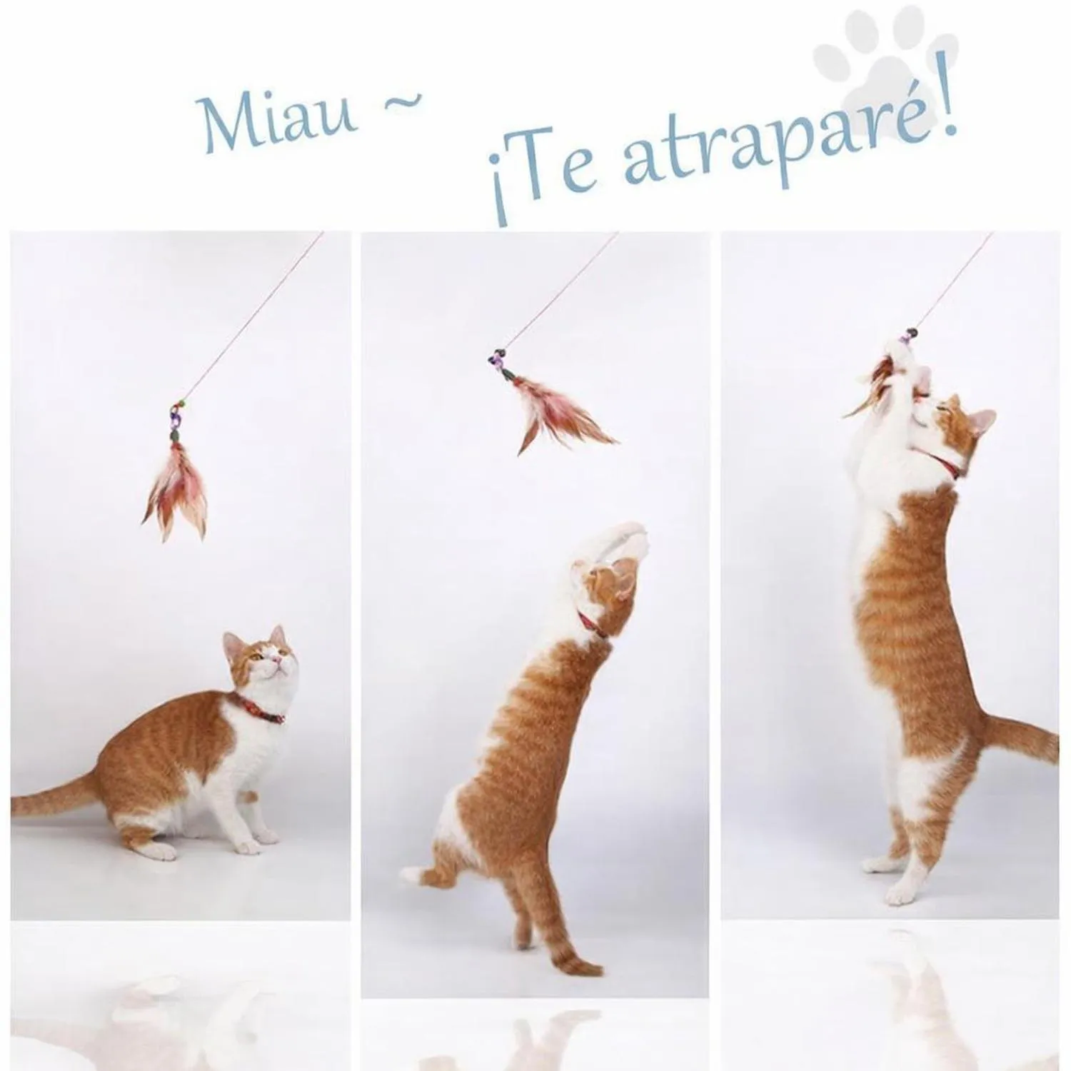 Juguete Para Gato Varita Interactiva Con Plumas Naturales 3 Unidades