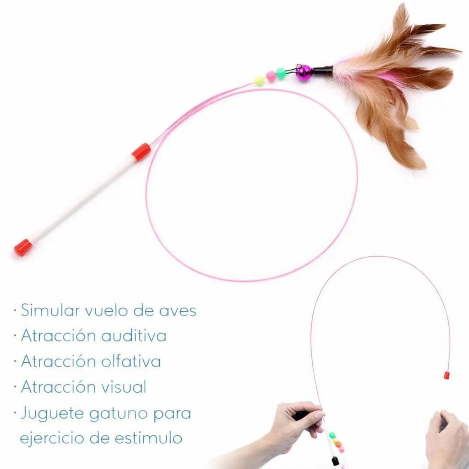 Juguete Para Gato Varita Interactiva Con Plumas Naturales 3 Unidades 4