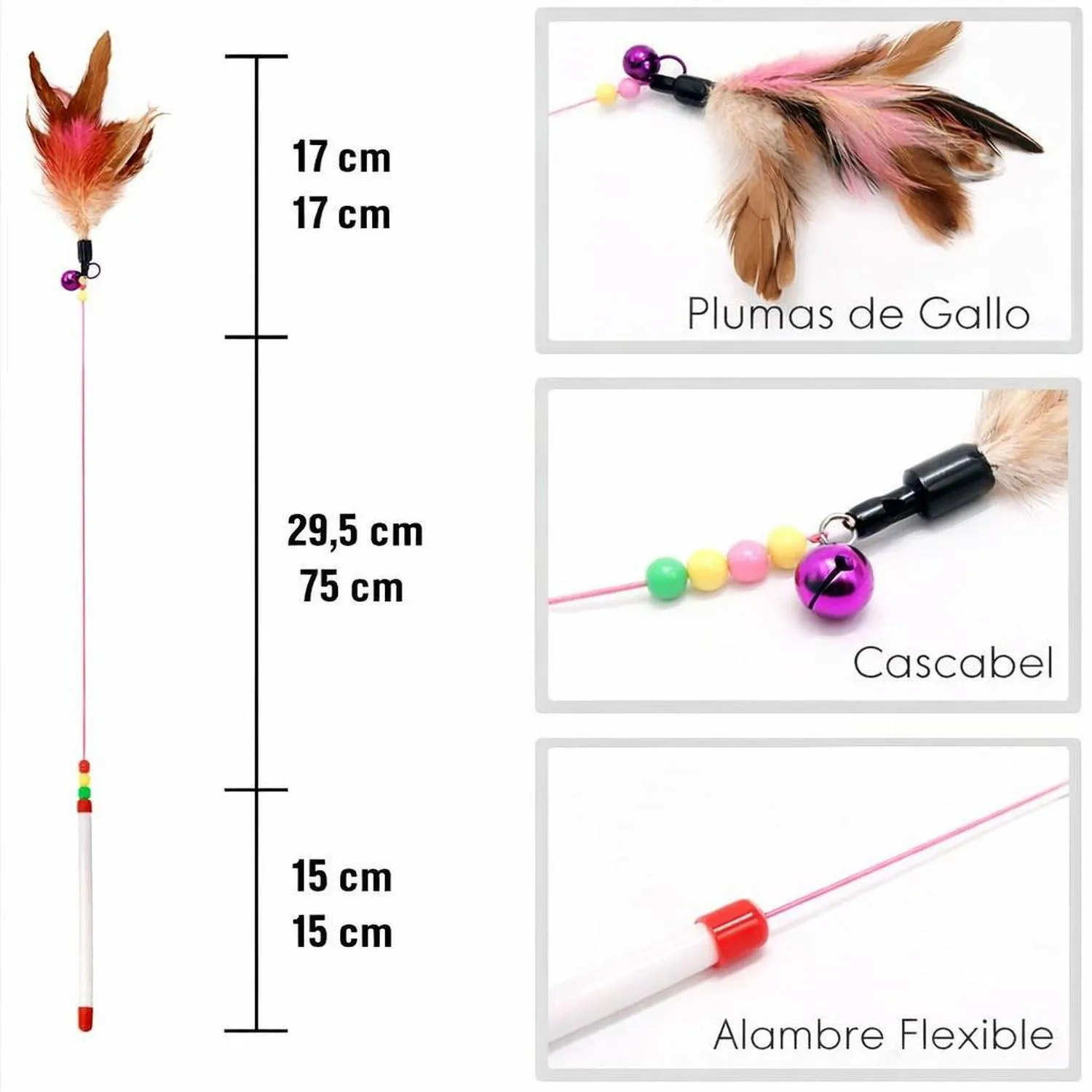 Juguete Para Gato Varita Interactiva Con Plumas Naturales 3 Unidades 5