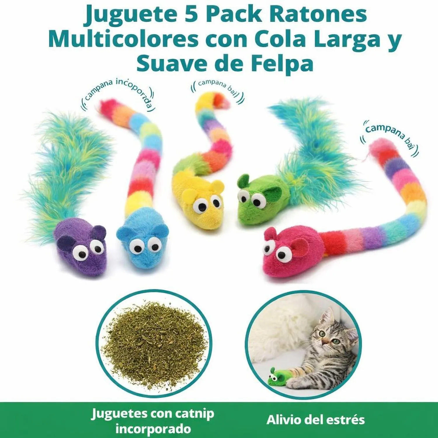 Juguete para Gatos Ratón Hierba Gatera Plumas Peluche Jumpaws 4