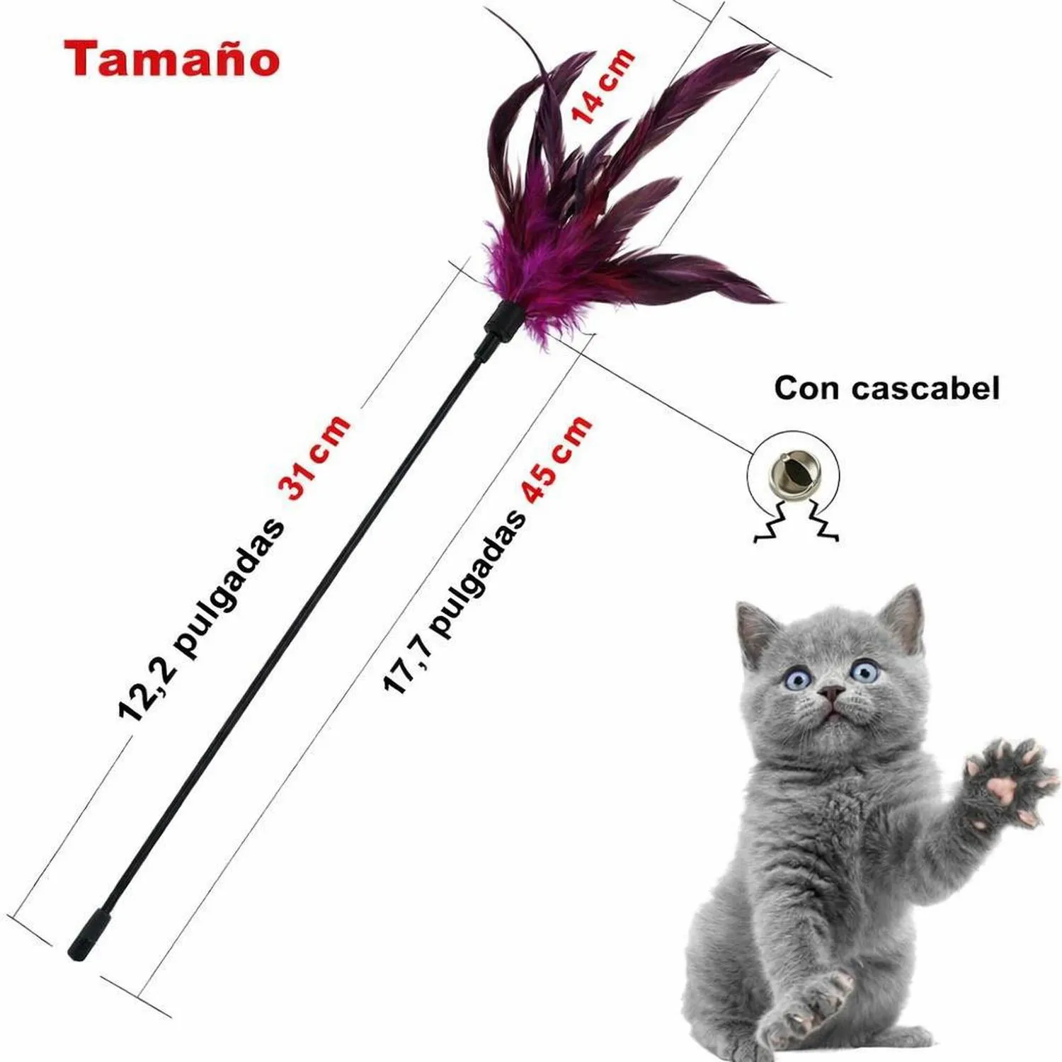 Juguete para Gatos Varita plumas Interactiva 45 cm Cateness 5