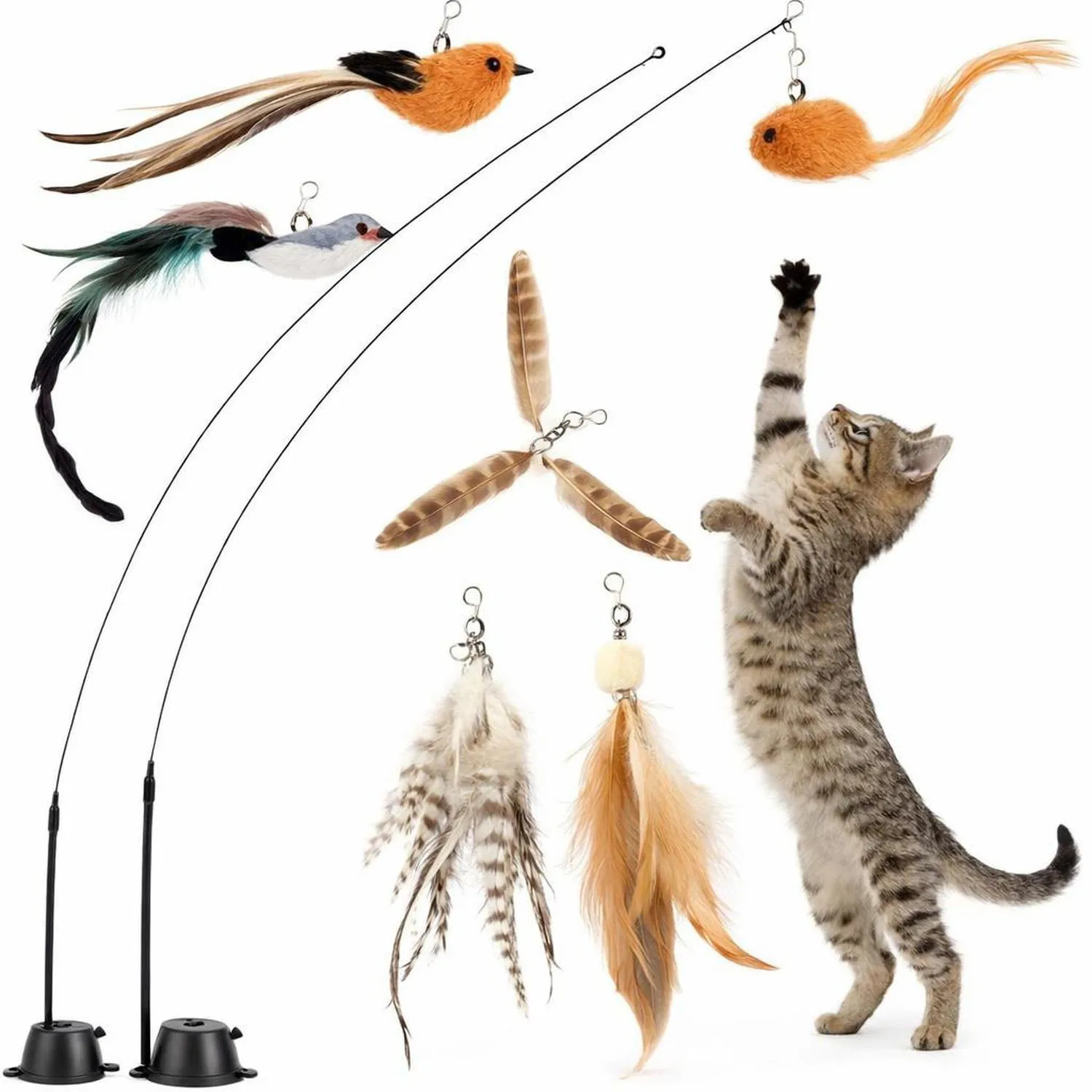 Juguete para Gatos Varita Ventosa Plumas Interactiva 6 Piezas Maiguangta