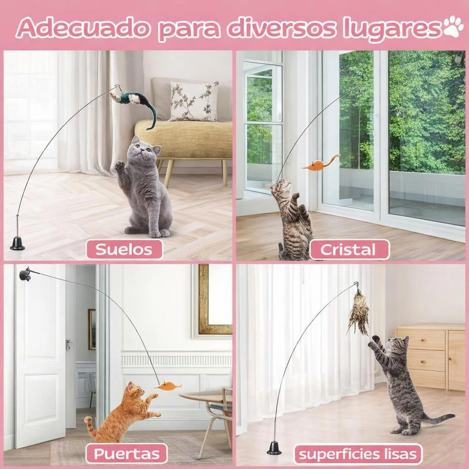 Juguete para Gatos Varita Ventosa Plumas Interactiva 6 Piezas Maiguangta 3