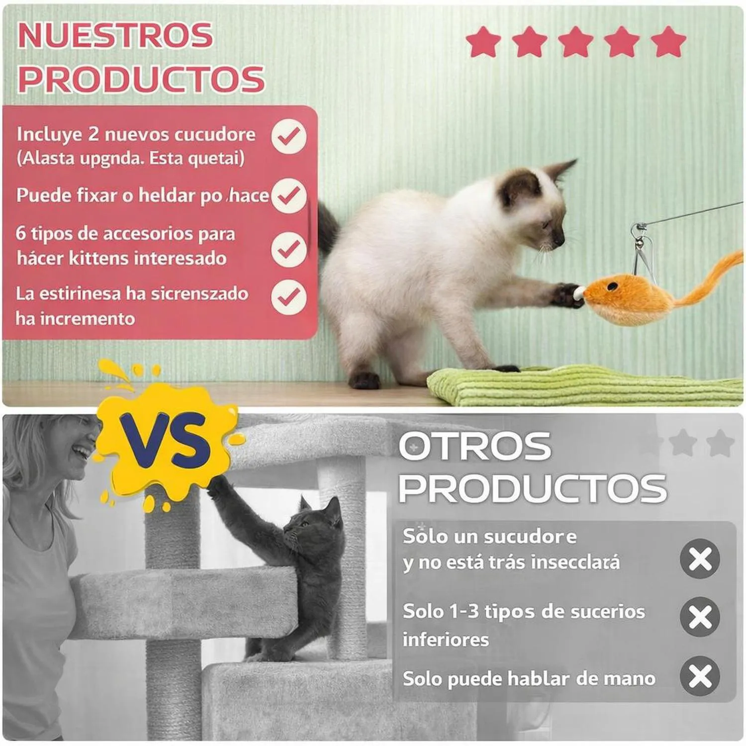 Juguete para Gatos Varita Ventosa Plumas Interactiva 6 Piezas Maiguangta 4