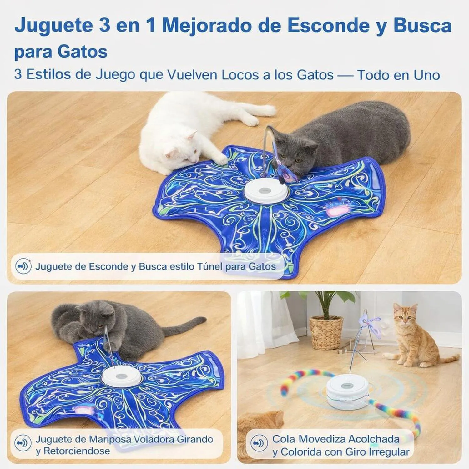 Juguete para Gatos Automático Escondite Mariposa Tela Recargable Qraxond