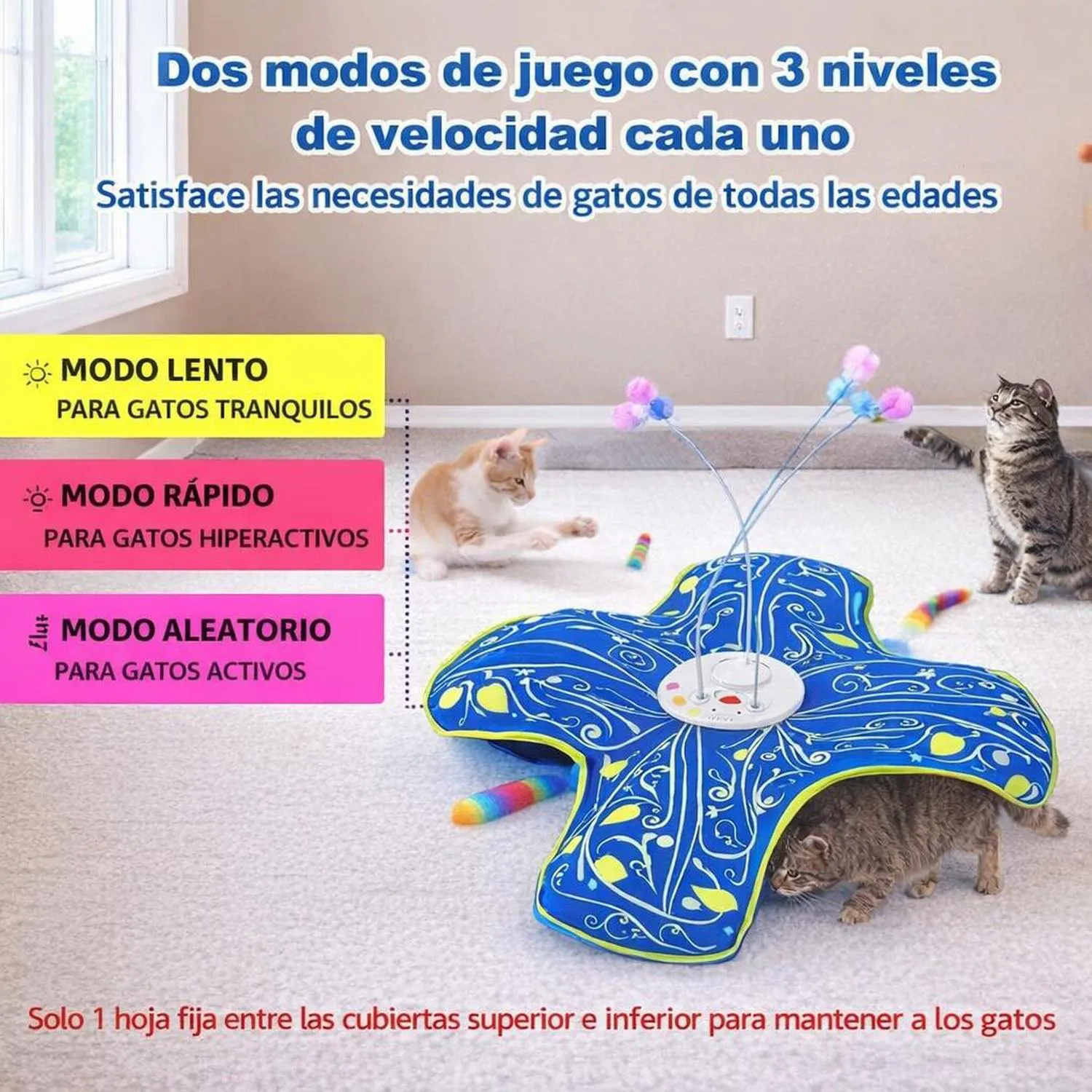 Juguete para Gatos Automático Escondite Mariposa Tela Recargable Qraxond 4