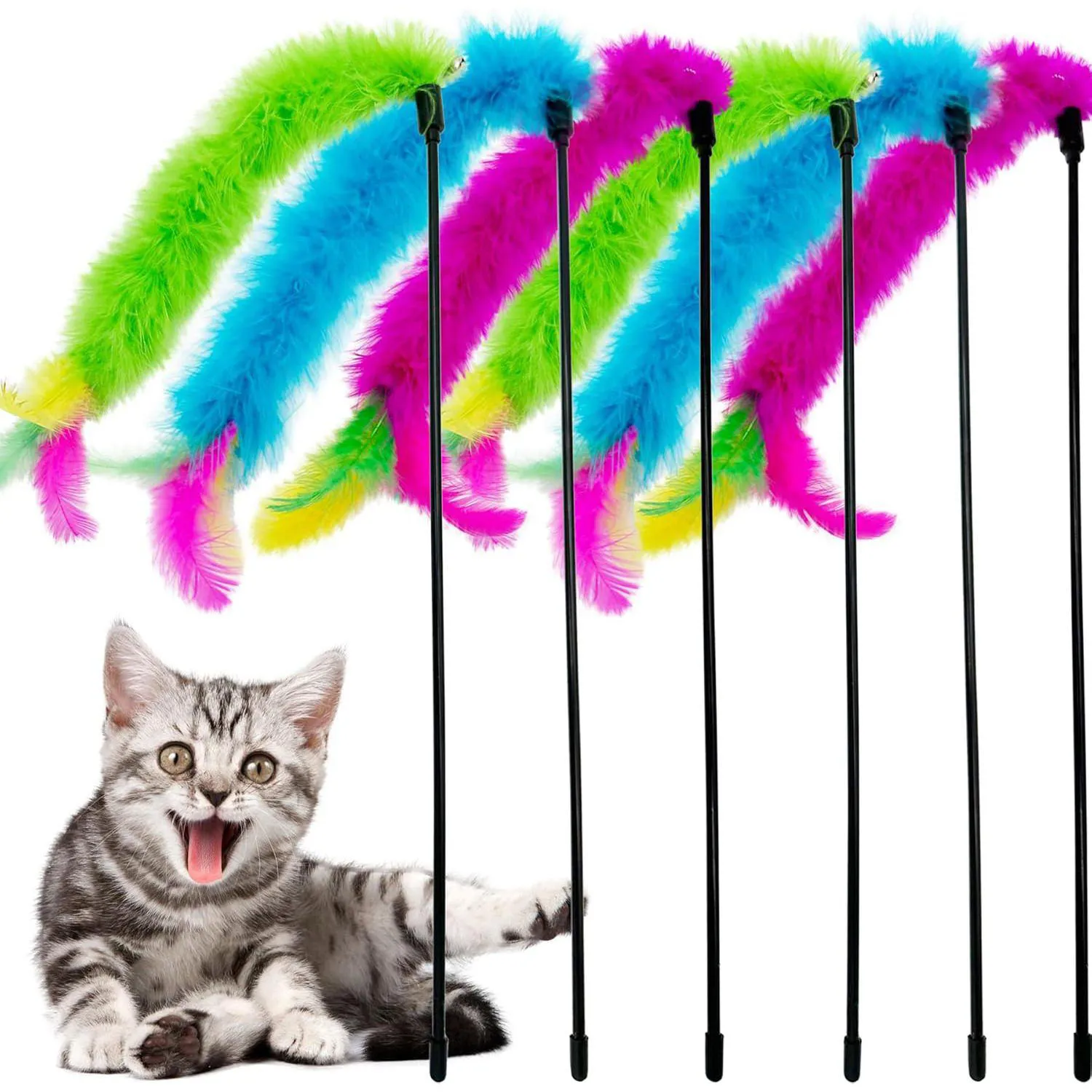Juguete para Gatos Varita Plumas Interactiva 48 cm Cateneed