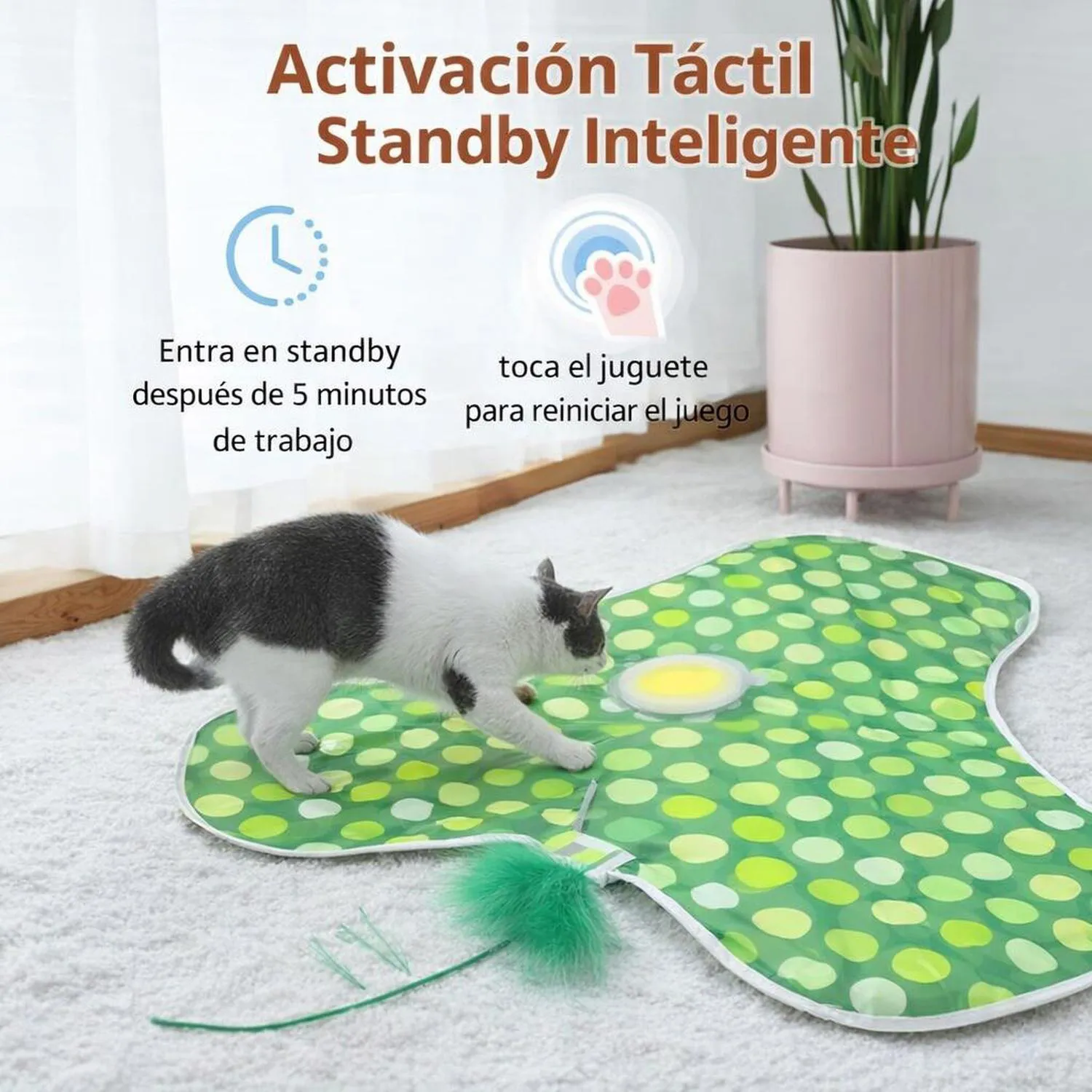 Juguete para Gatos Automático Escondite Plumas Tela Recargable Sofolor 3