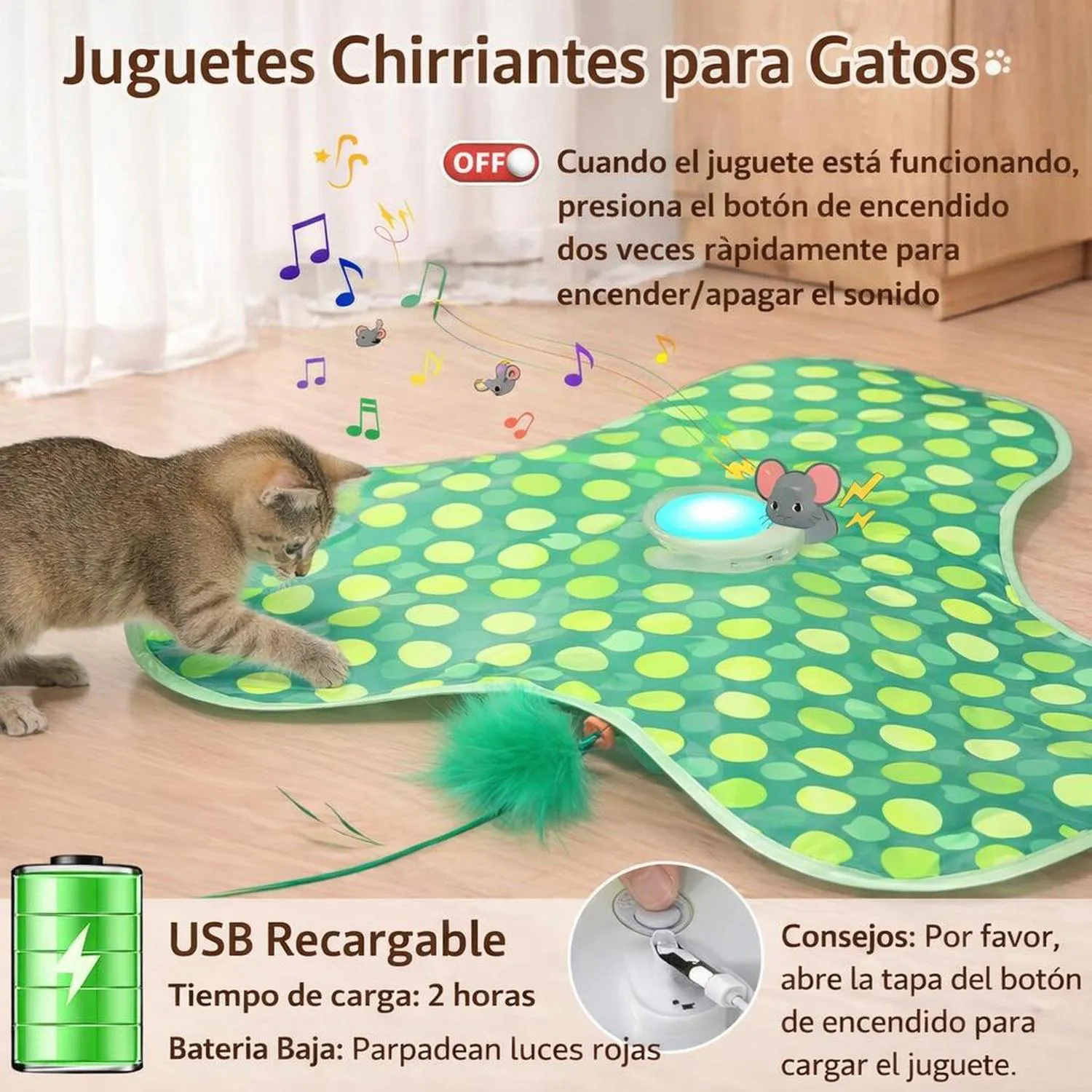 Juguete para Gatos Automático Escondite Plumas Tela Recargable Sofolor 5
