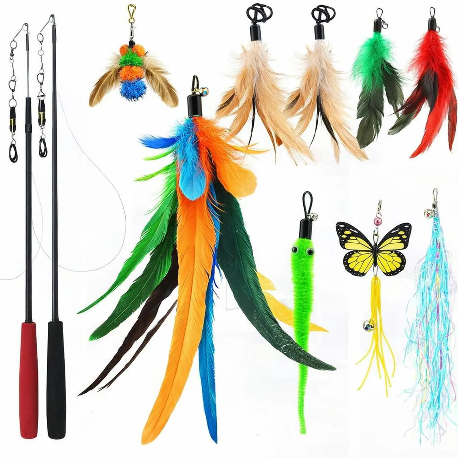 Juguete para Gatos Varita Telescópica Plumas Natural 127 cm Miwoowim