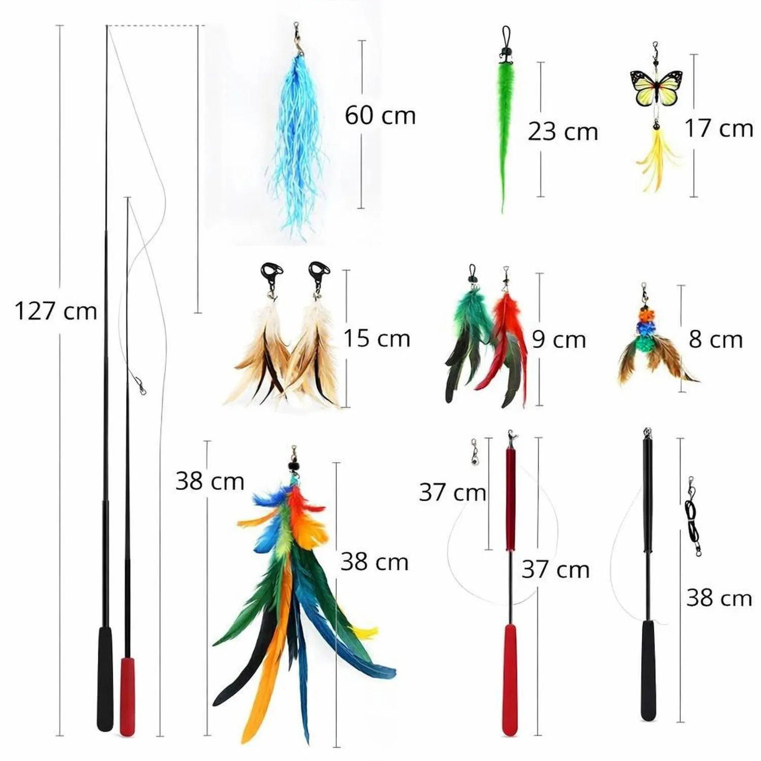 Juguete para Gatos Varita Telescópica Plumas Natural 127 cm Miwoowim 3