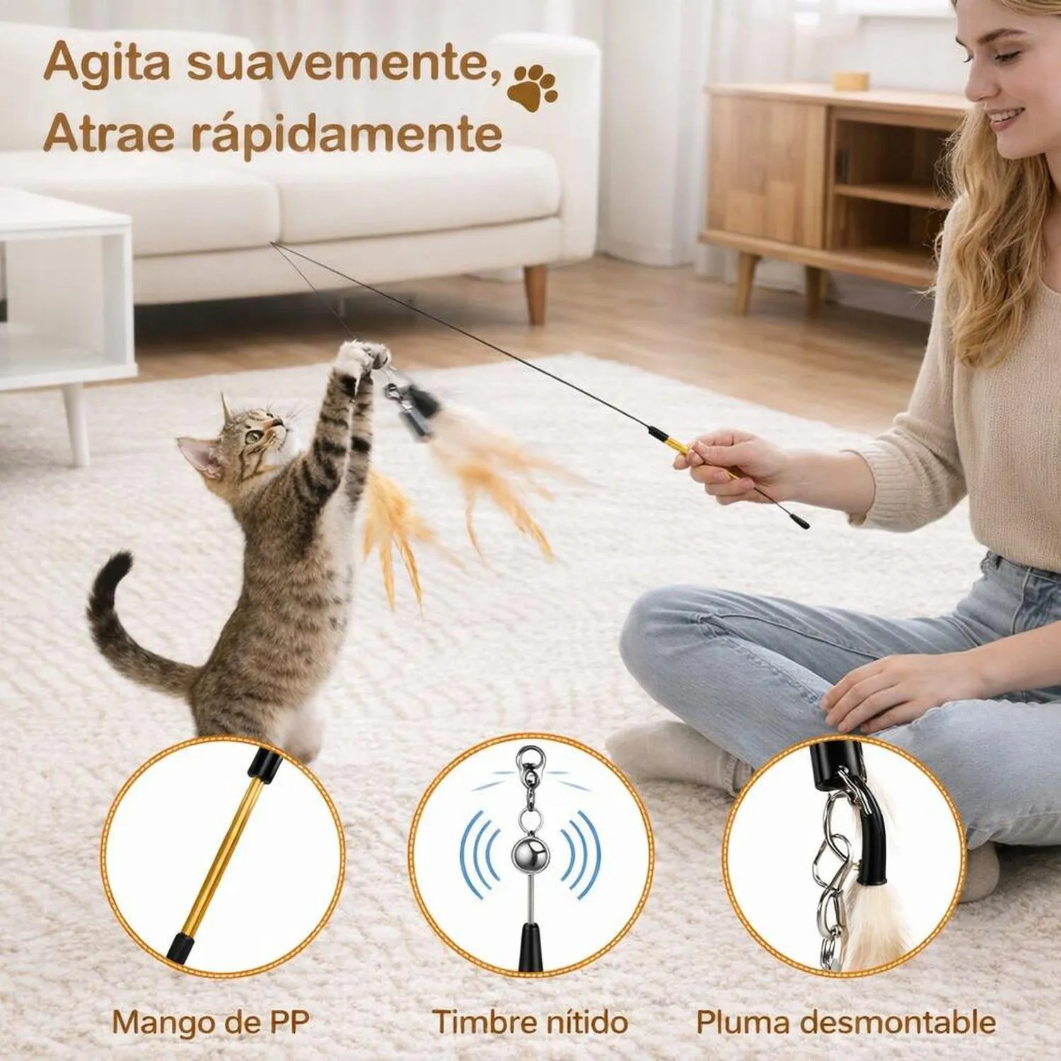 Juguete para Gatos Varita Plumas Interactiva 87.63 cm Pawaboo 3